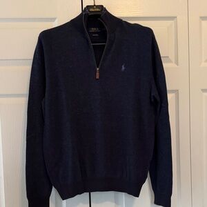 Polo by Ralph Lauren Men's Dark Blue Pima Cotton Zip-Up Sweater